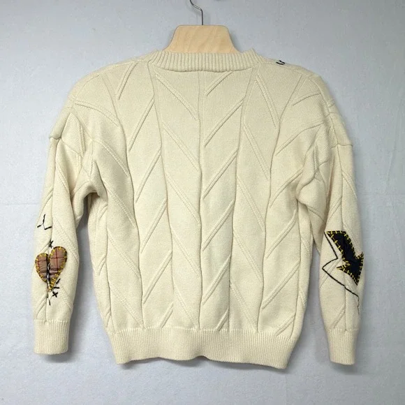 Womens Cream Cable Knit‎ Embroidered Dream Sport Cardigan Sweater M - Picture 3 of 5